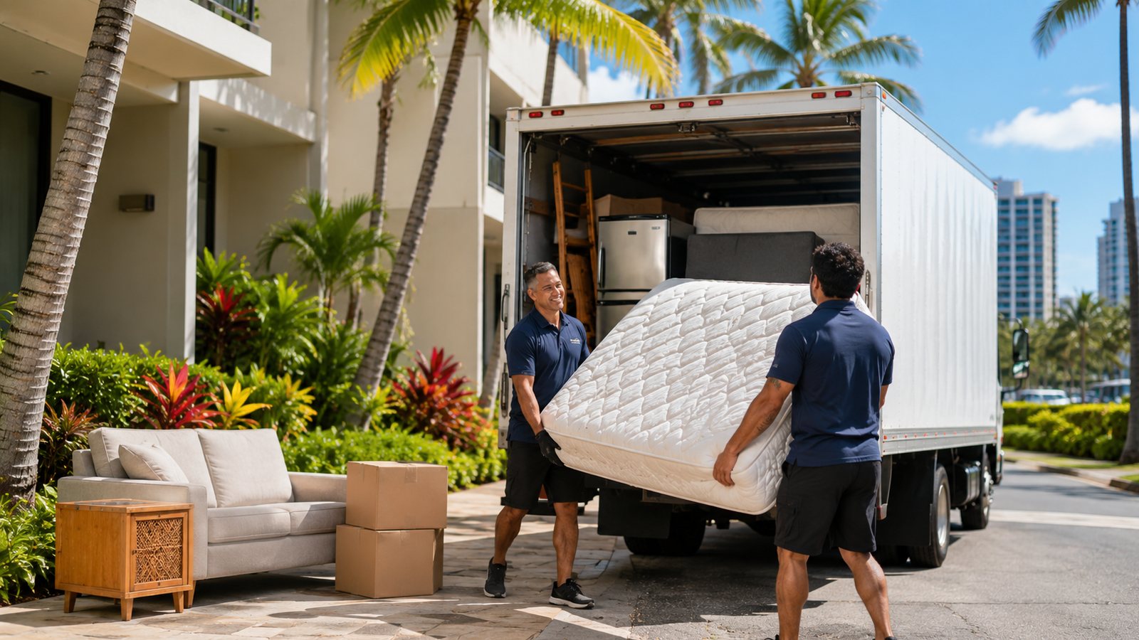Collage of accepted items including furniture mattress appliance boxes bags TV and mixed loads